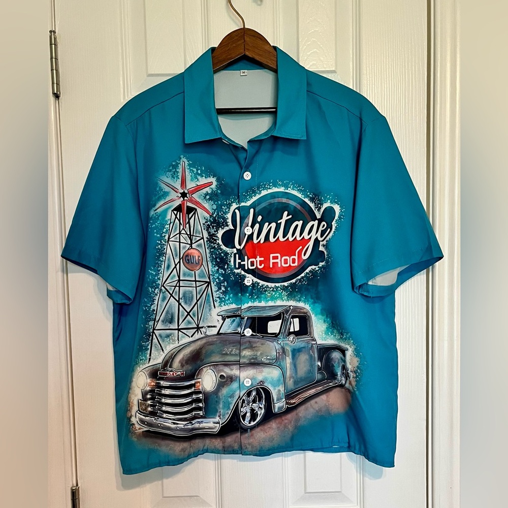 Men’s Vintage‎ Hot Rod Graphic Button Up Short Sleeve Shirt